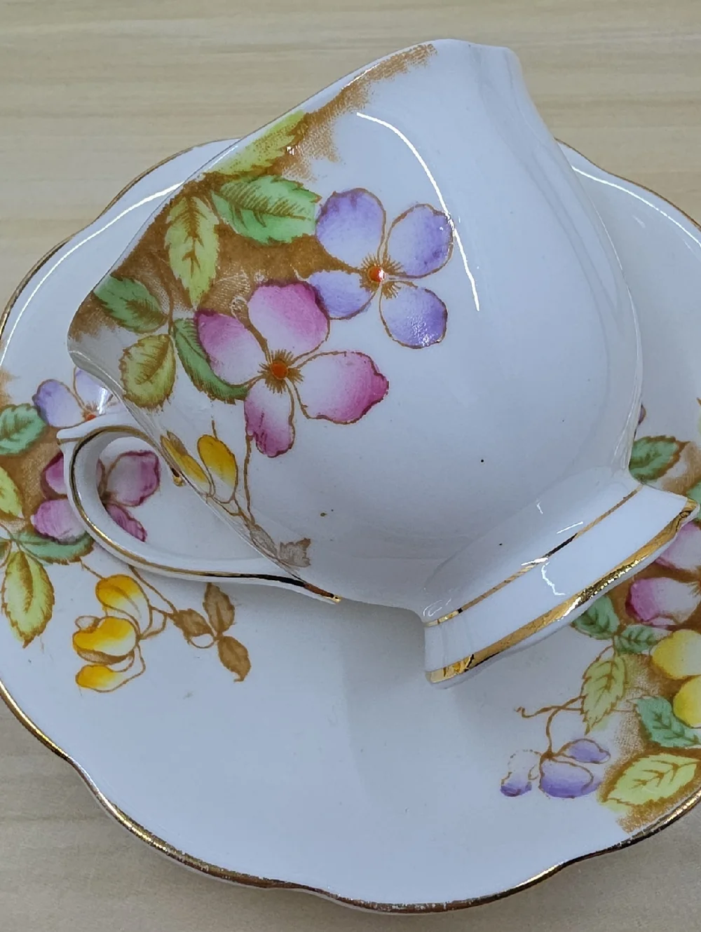 Royal Albert Clematis Pattern Footed Cup and Saucer Hand Painted England